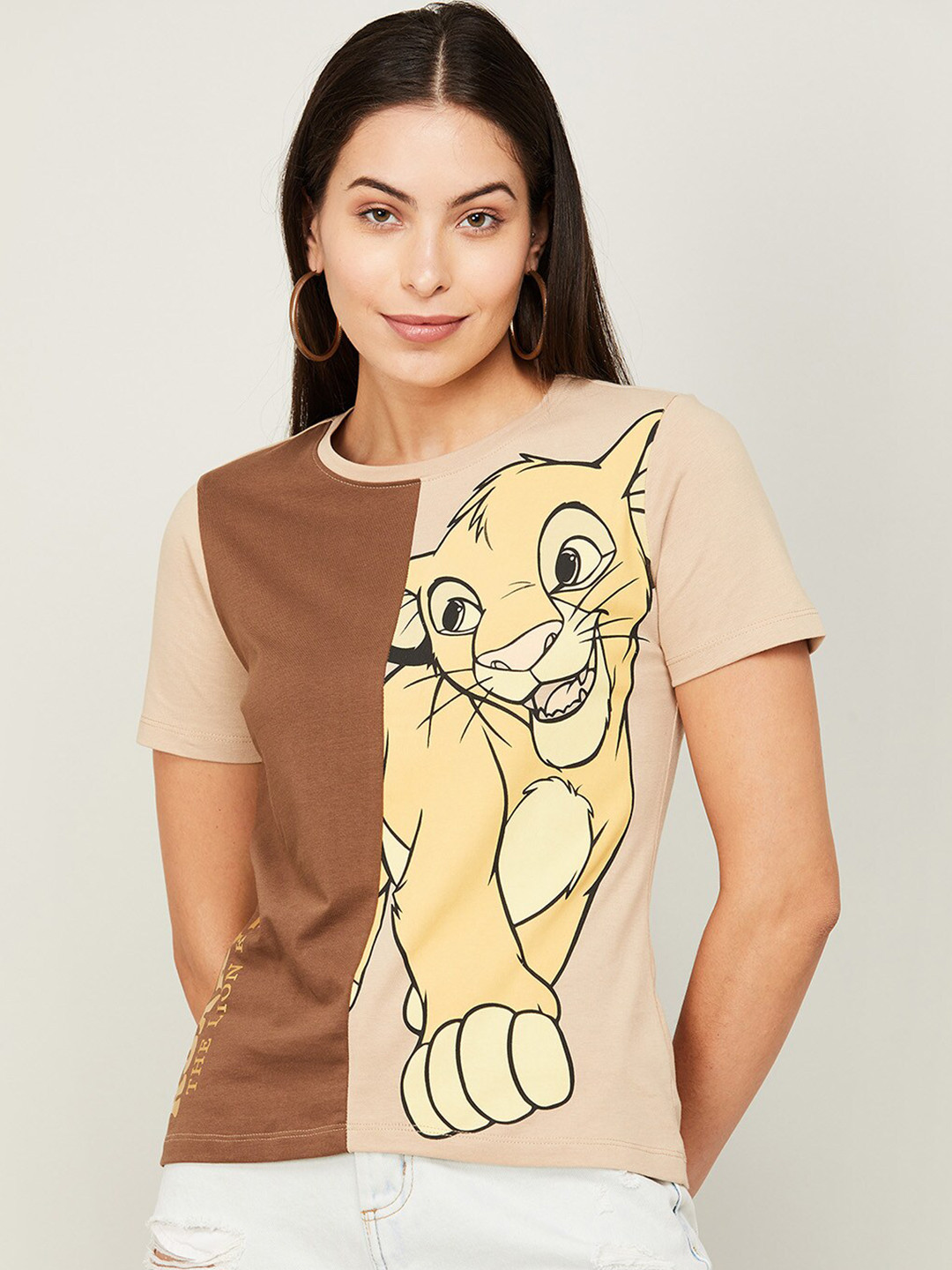

Ginger by Lifestyle Women Beige Printed Round Neck T-shirt