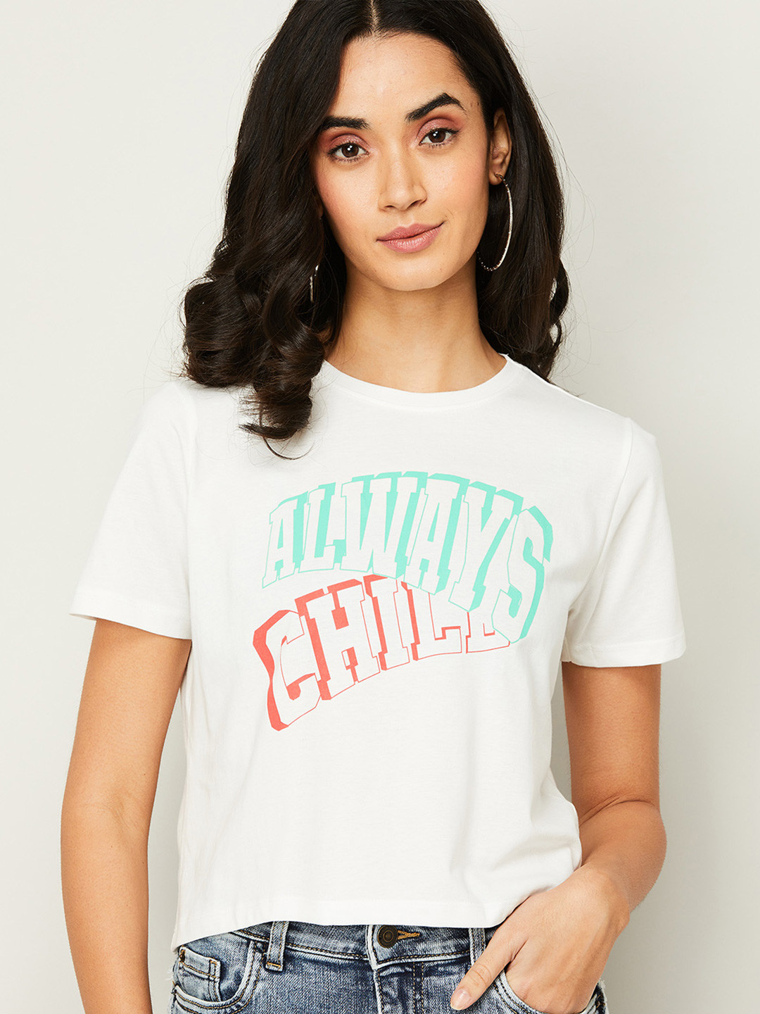 

Ginger by Lifestyle Women White Typography Printed T-shirt