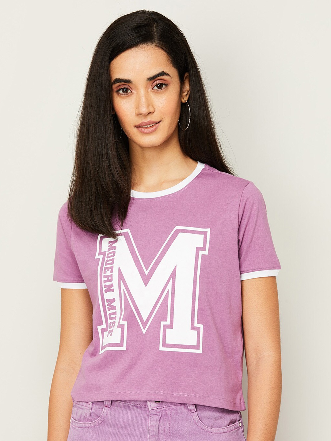 

Ginger by Lifestyle Women Purple Typography Printed T-shirt
