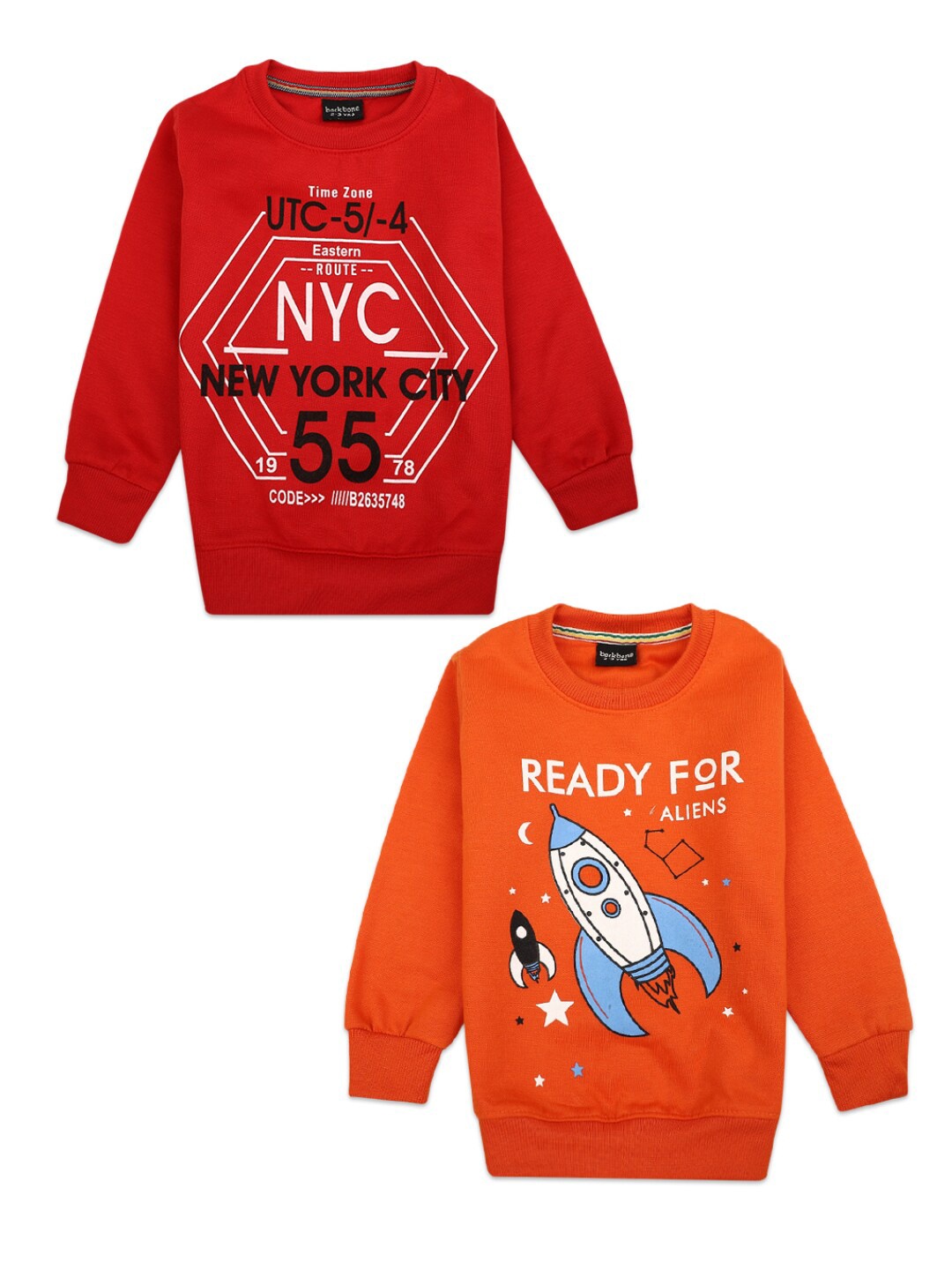 

V-Mart Boys Orange & Red Typography set of 2 Printed Applique T-shirt