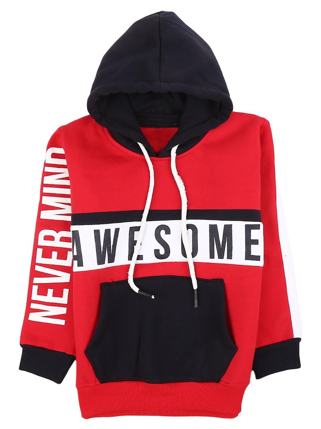 

V-Mart Boys Red Typography Printed Hooded Sweatshirt