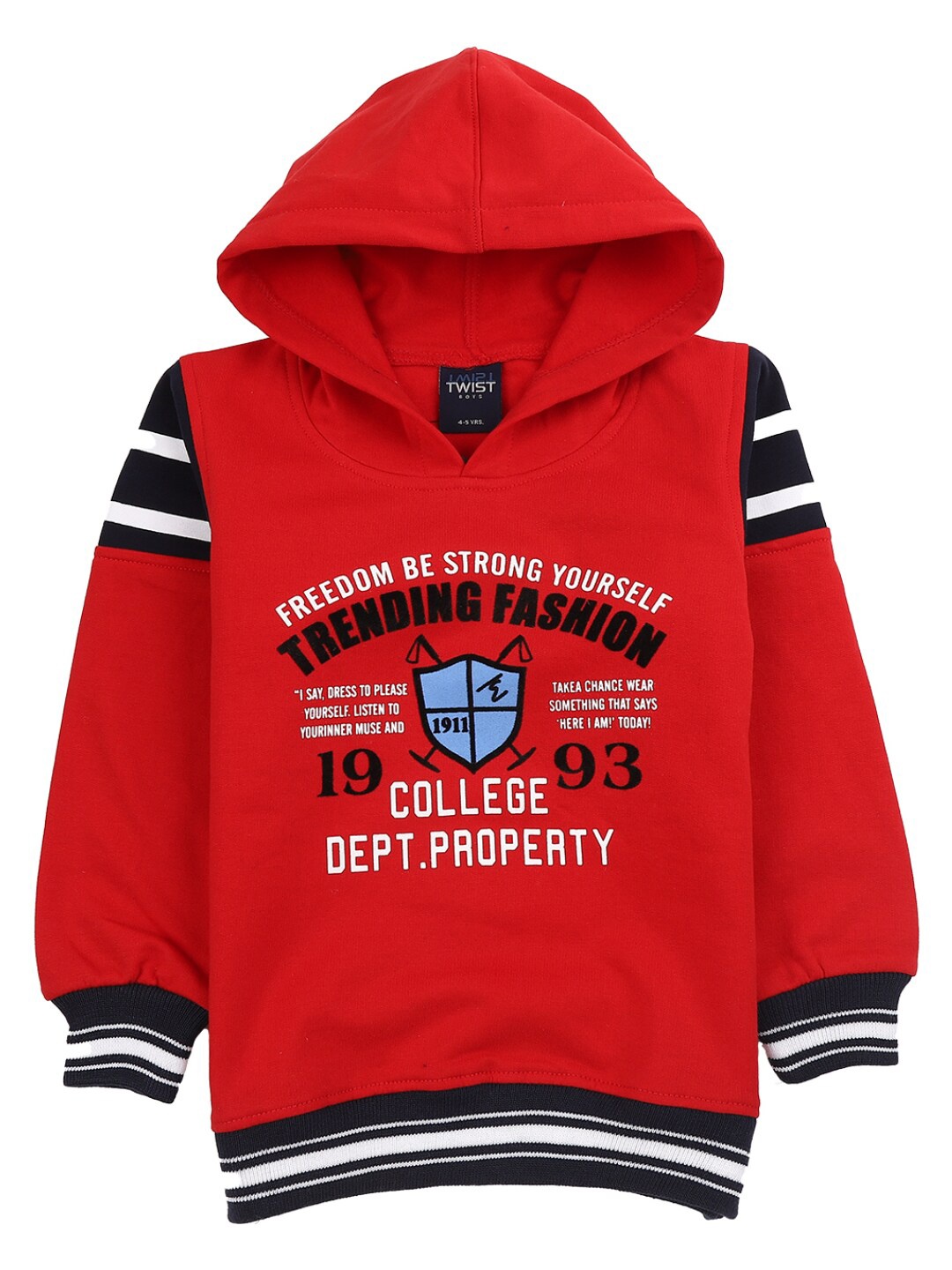 

V-Mart Boys Red Typography Printed Hooded T-shirt