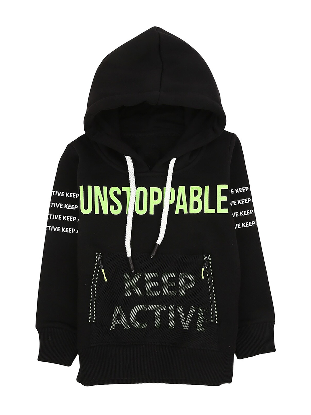 

V-Mart Boys Black Printed Cotton Fleece Hooded Sweatshirt