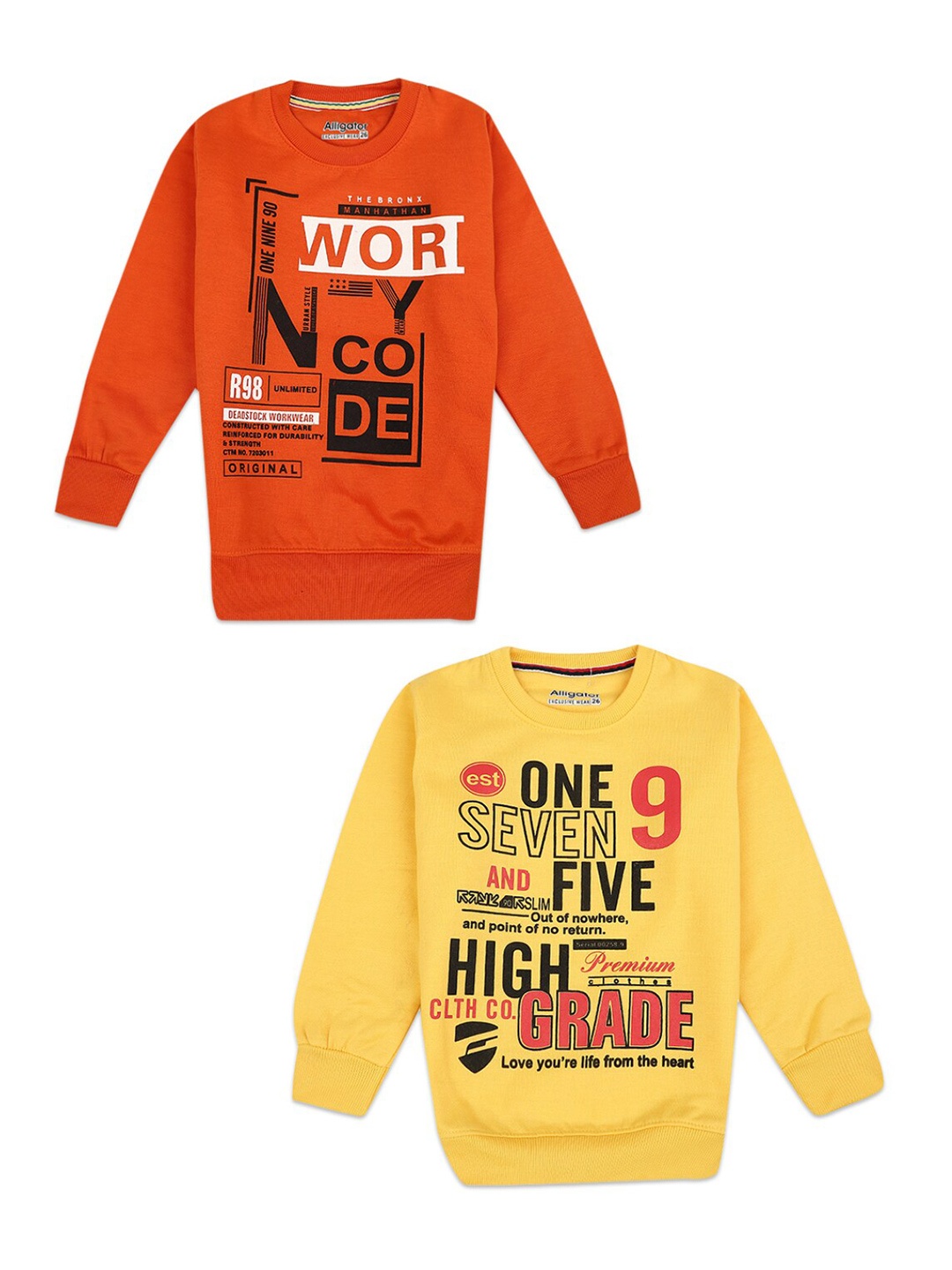 

V-Mart Boys Orange & Yellow Typography 2 Printed Applique T-shirt