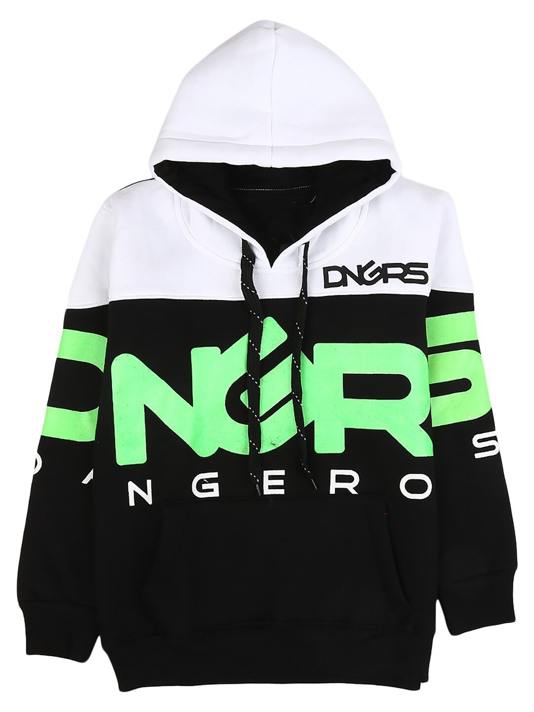

V-Mart Boys Black & White Fluorescent Green Typography Printed T-shirt