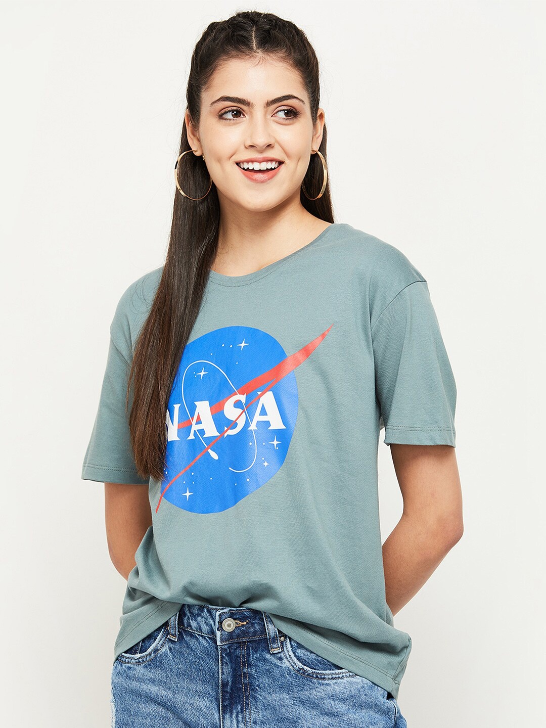 

max Women Green Printed T-shirt