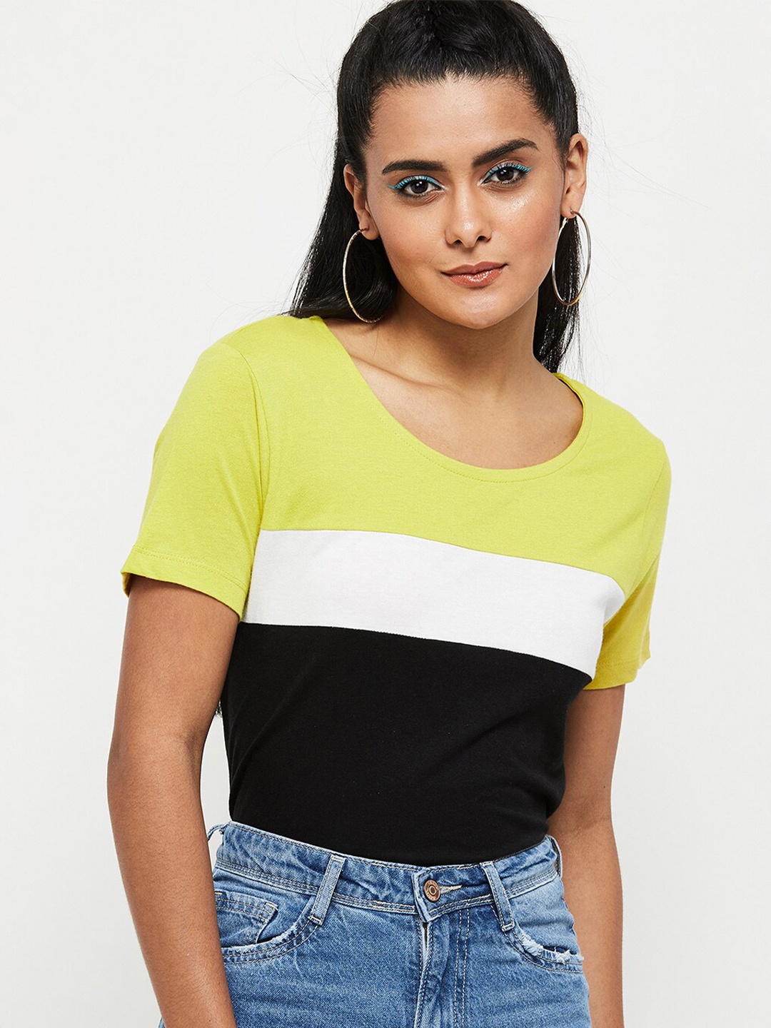 

max Women Yellow & White T-shirt