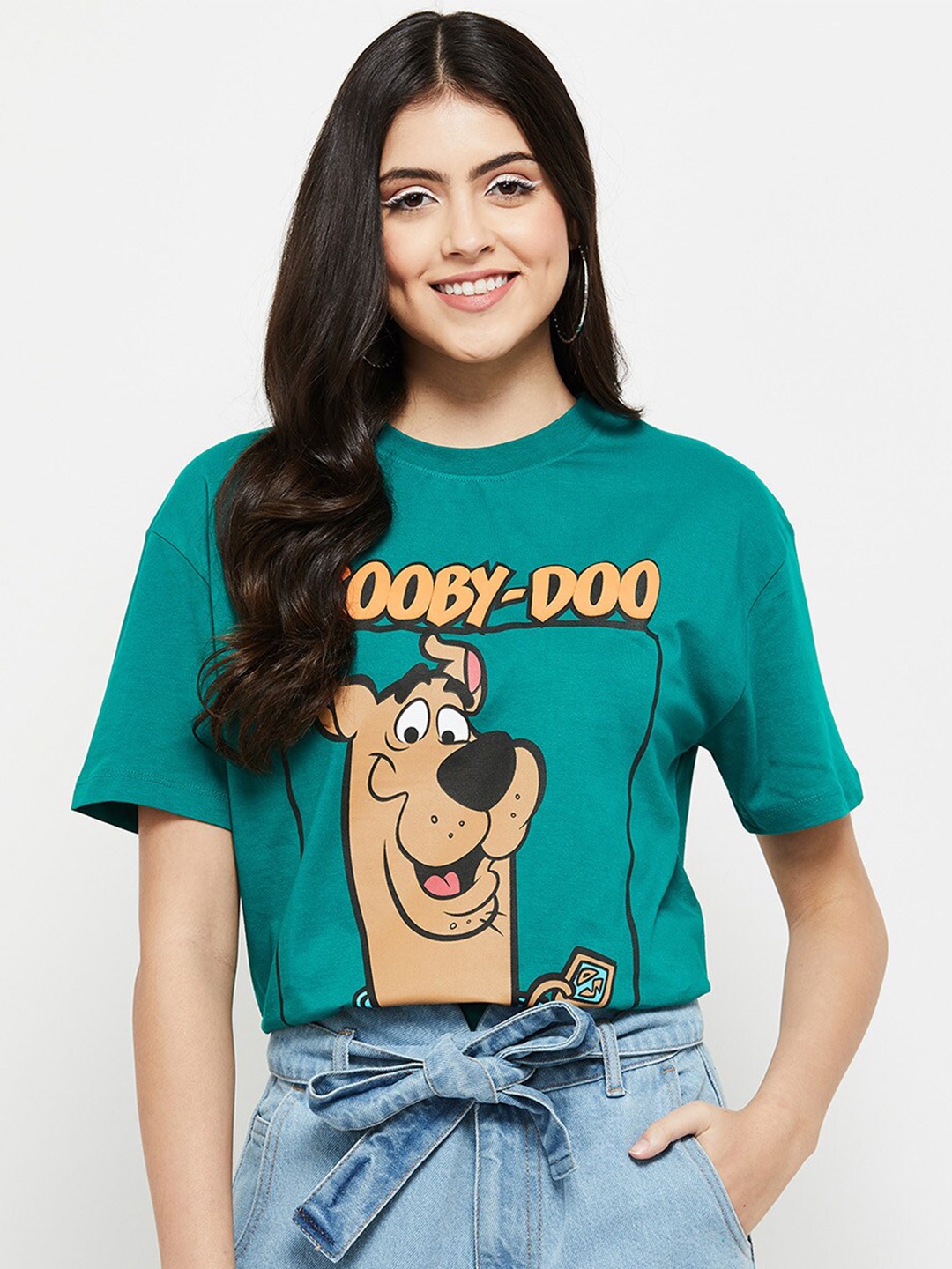 

max Women Blue Scooby Doo Printed Raw Edge T-shirt