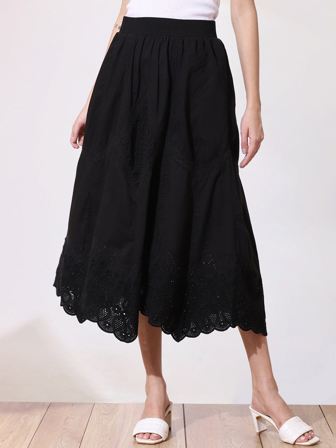 

Lakshita Women Black Embroidered Cotton A-line Midi Skirt
