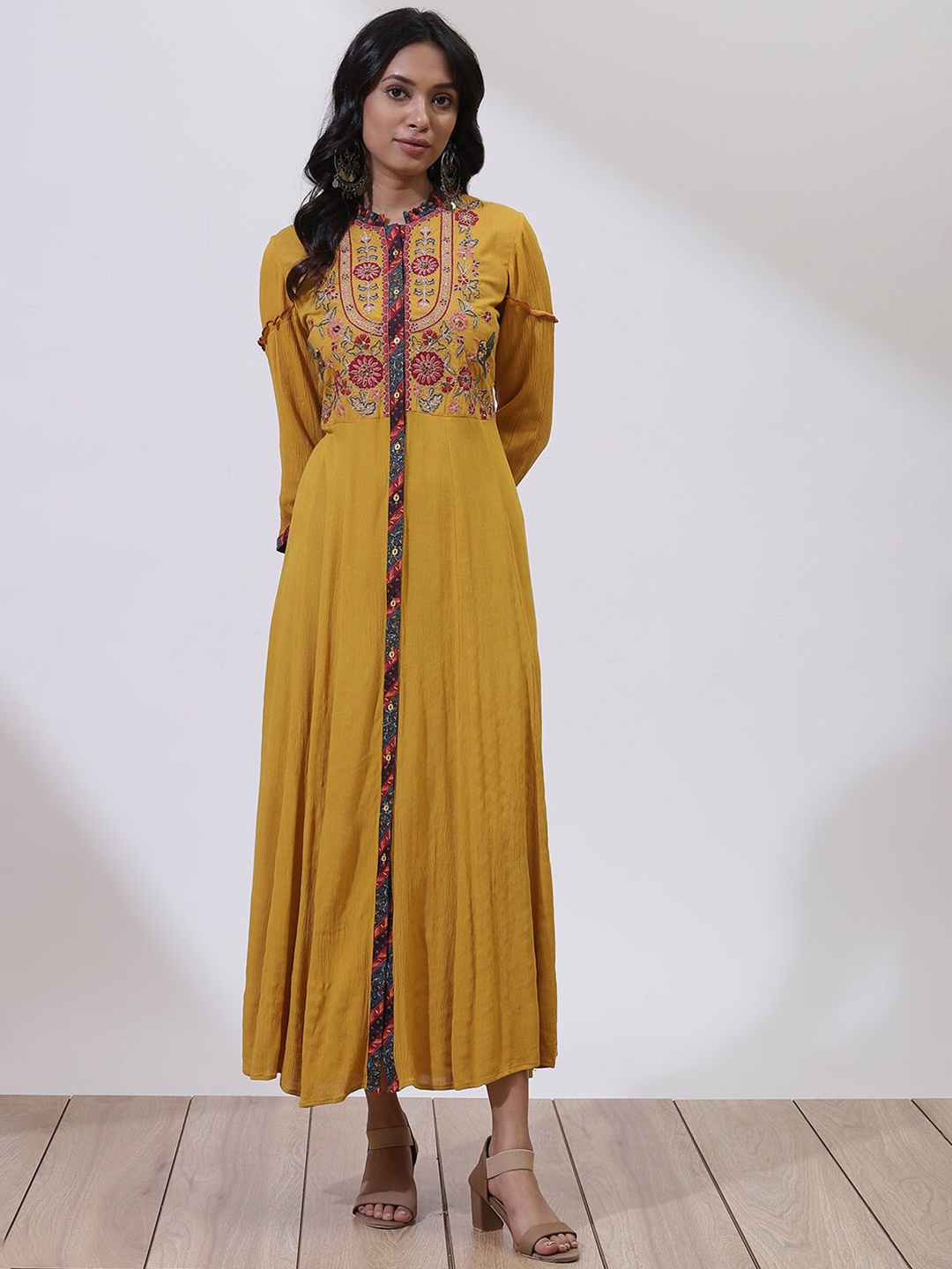 

Lakshita Mustard Embroidered Yellow A-Line Maxi Dress