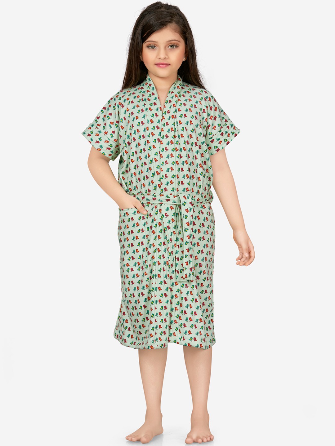 

Sand Dune Girls Sea-Green & Red Printed Bath Robe