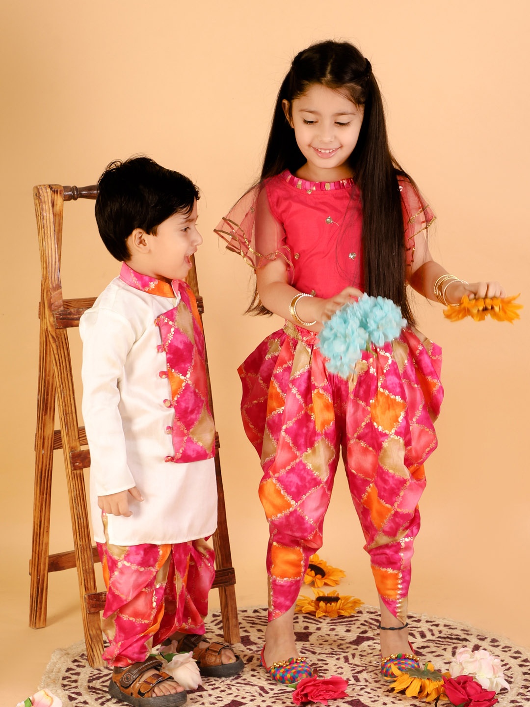 

Kid1 Girls Pink Crop Top with Dhoti Pants