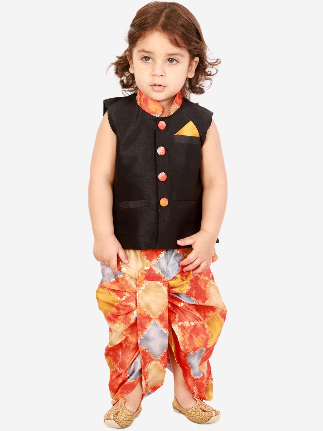 

KID1 Boys Black Floral Kurti with Dhoti Pants