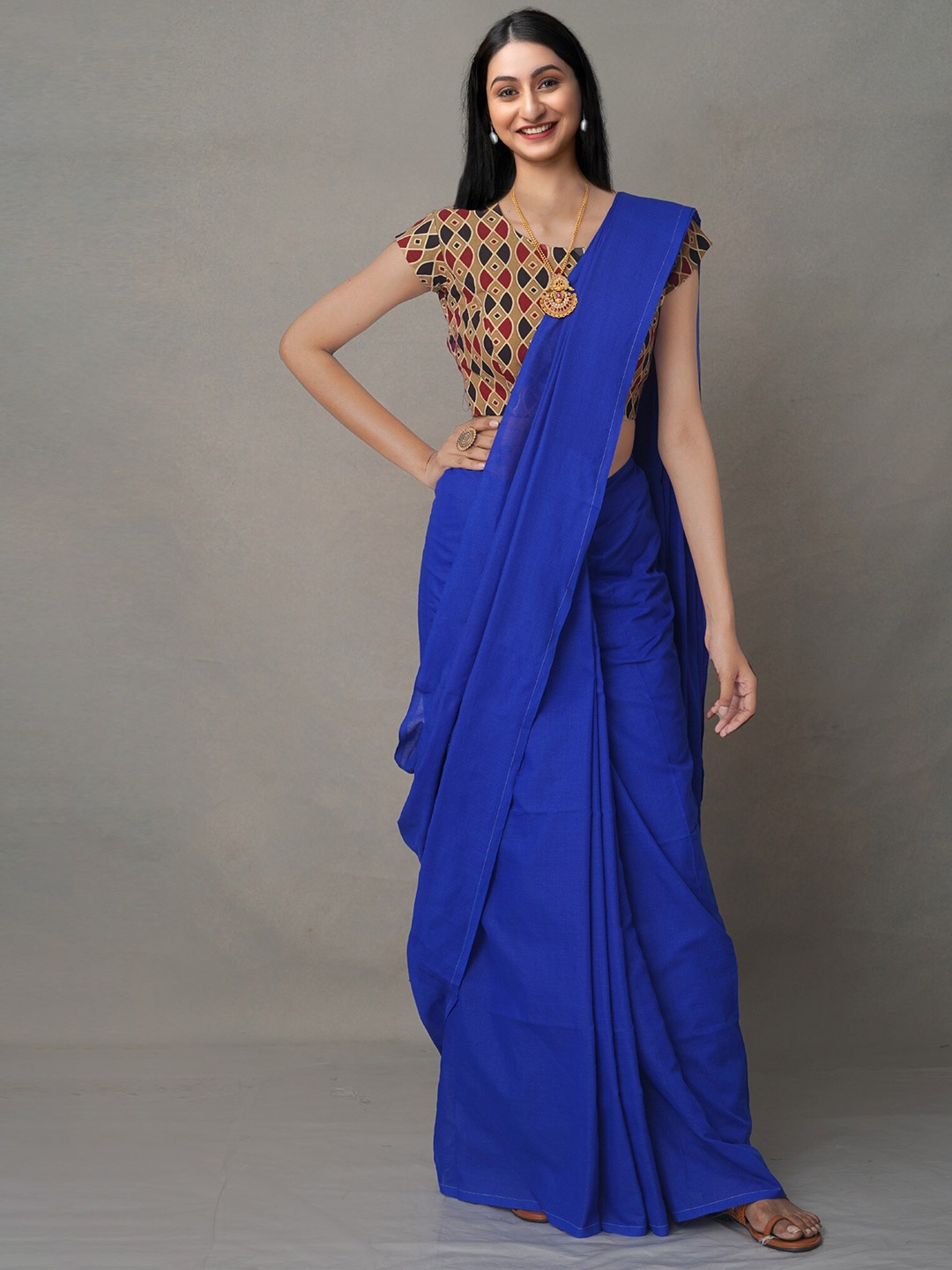 

Unnati Silks Blue Pure Linen Jamdani Saree