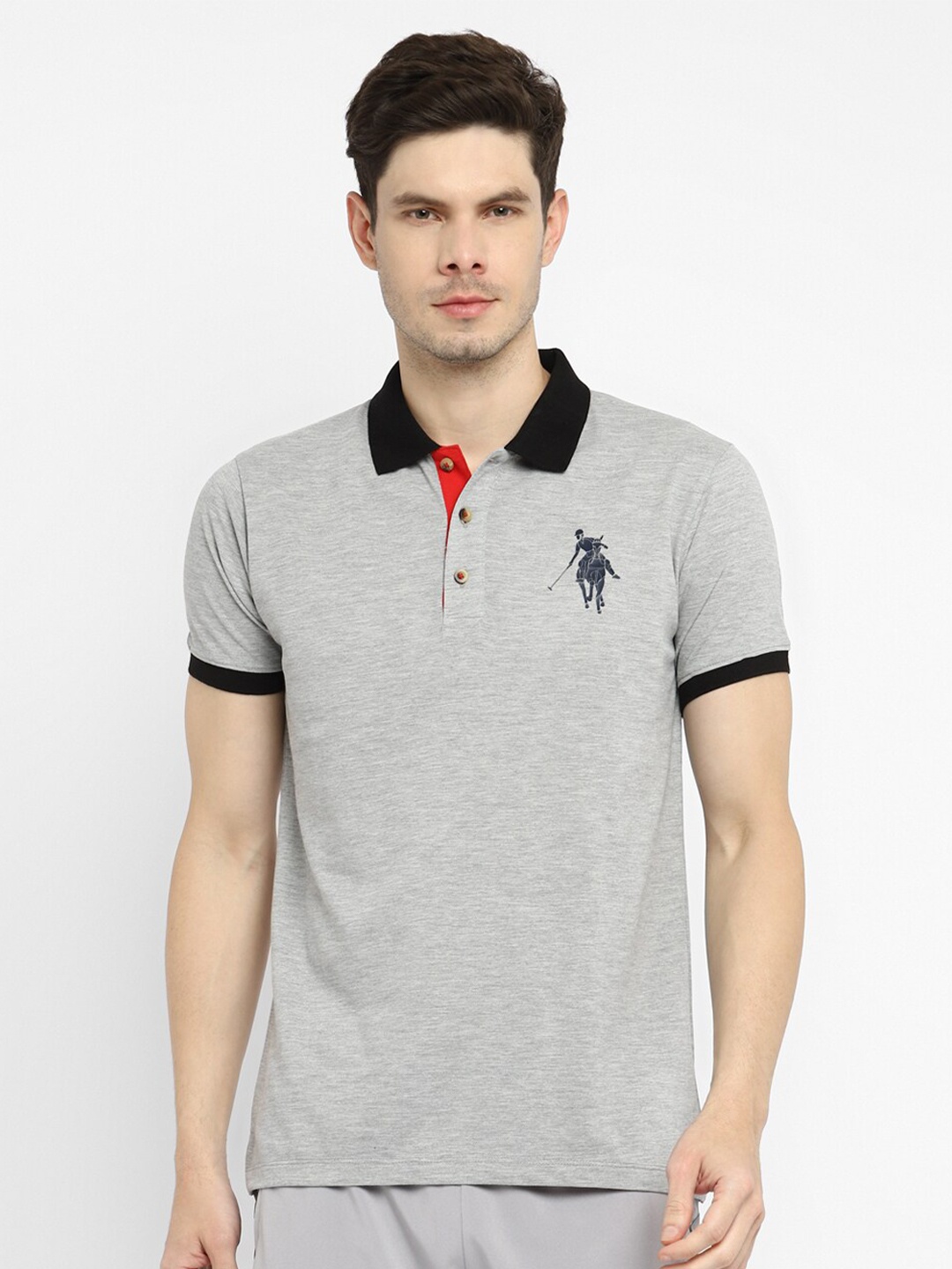 

OFF LIMITS Men Grey Melange Polo Collar T-shirt