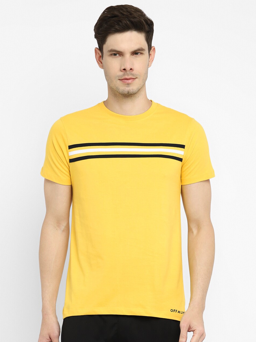 

OFF LIMITS Men cotton Yellow Printed stripe polo collar short sleeves T-shirt