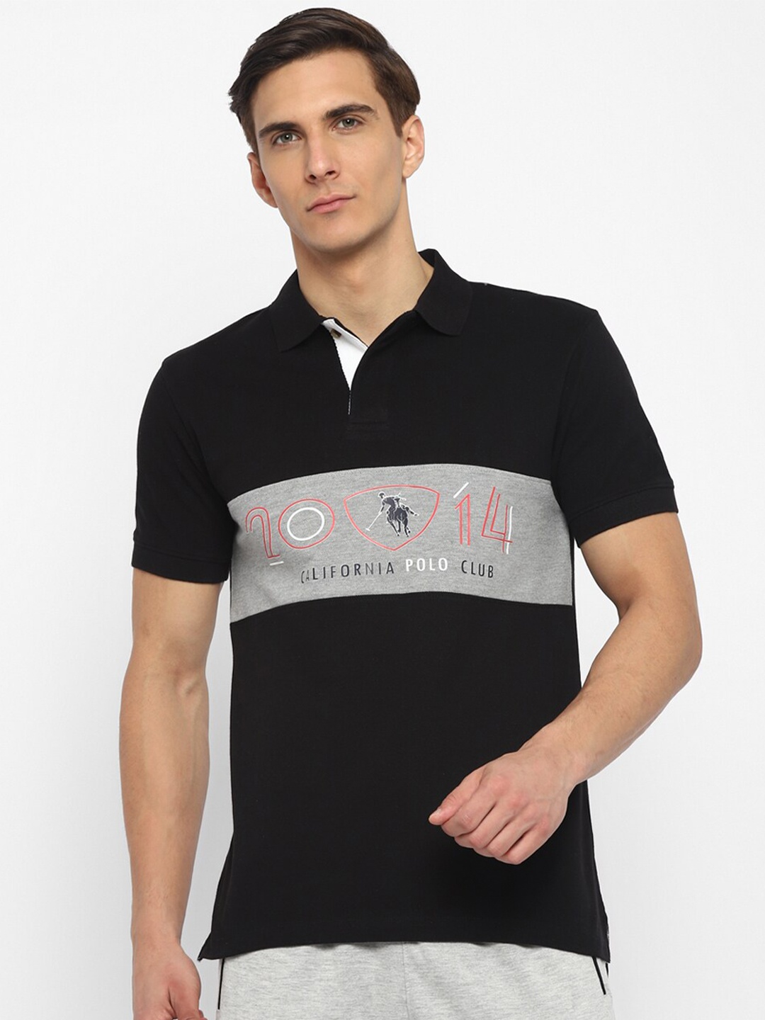 

OFF LIMITS Men Black Typography Colourblocked Polo Collar Applique T-shirt