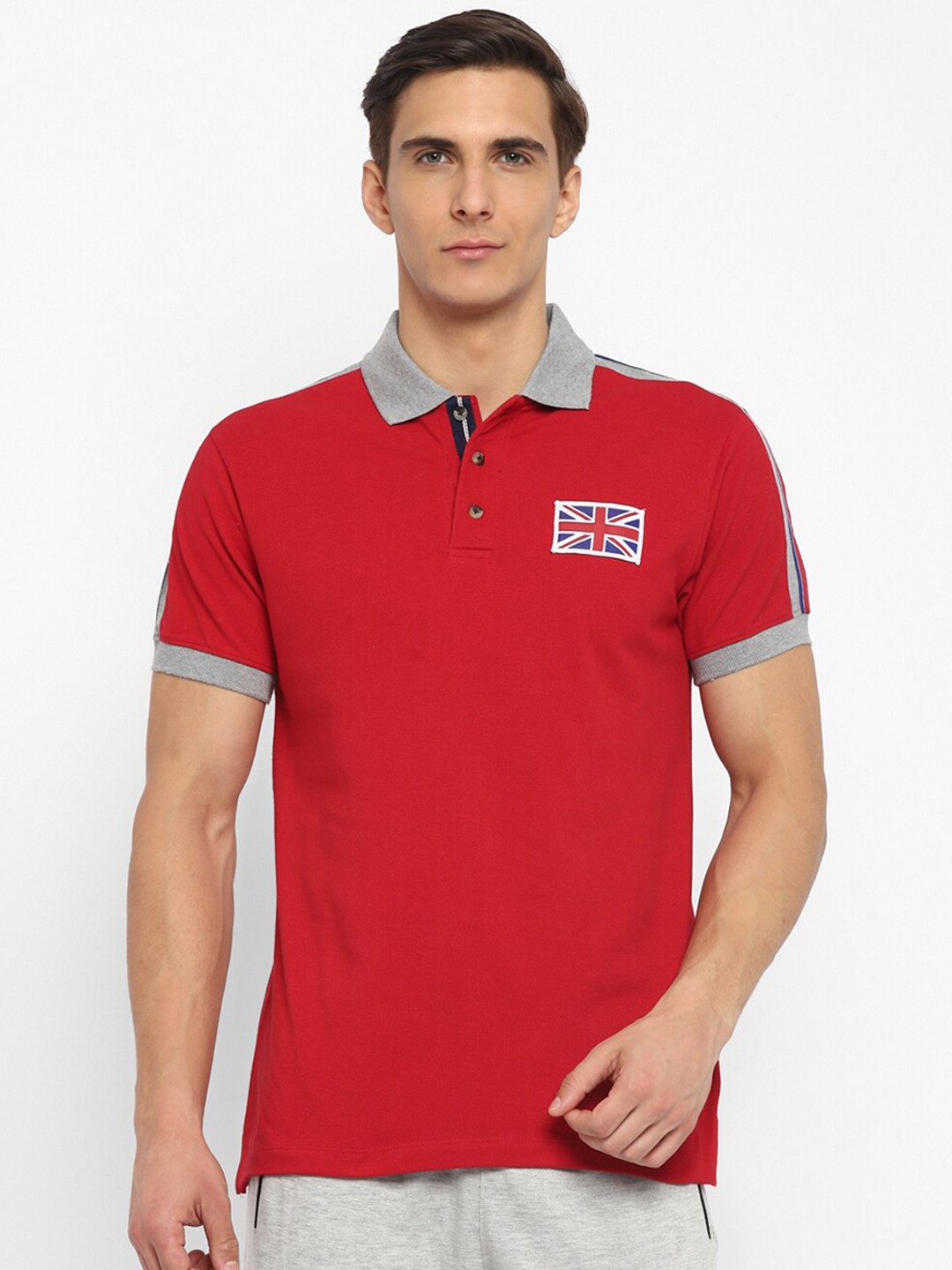 

OFF LIMITS Men Red Solid Cotton Polo Collar T-shirt