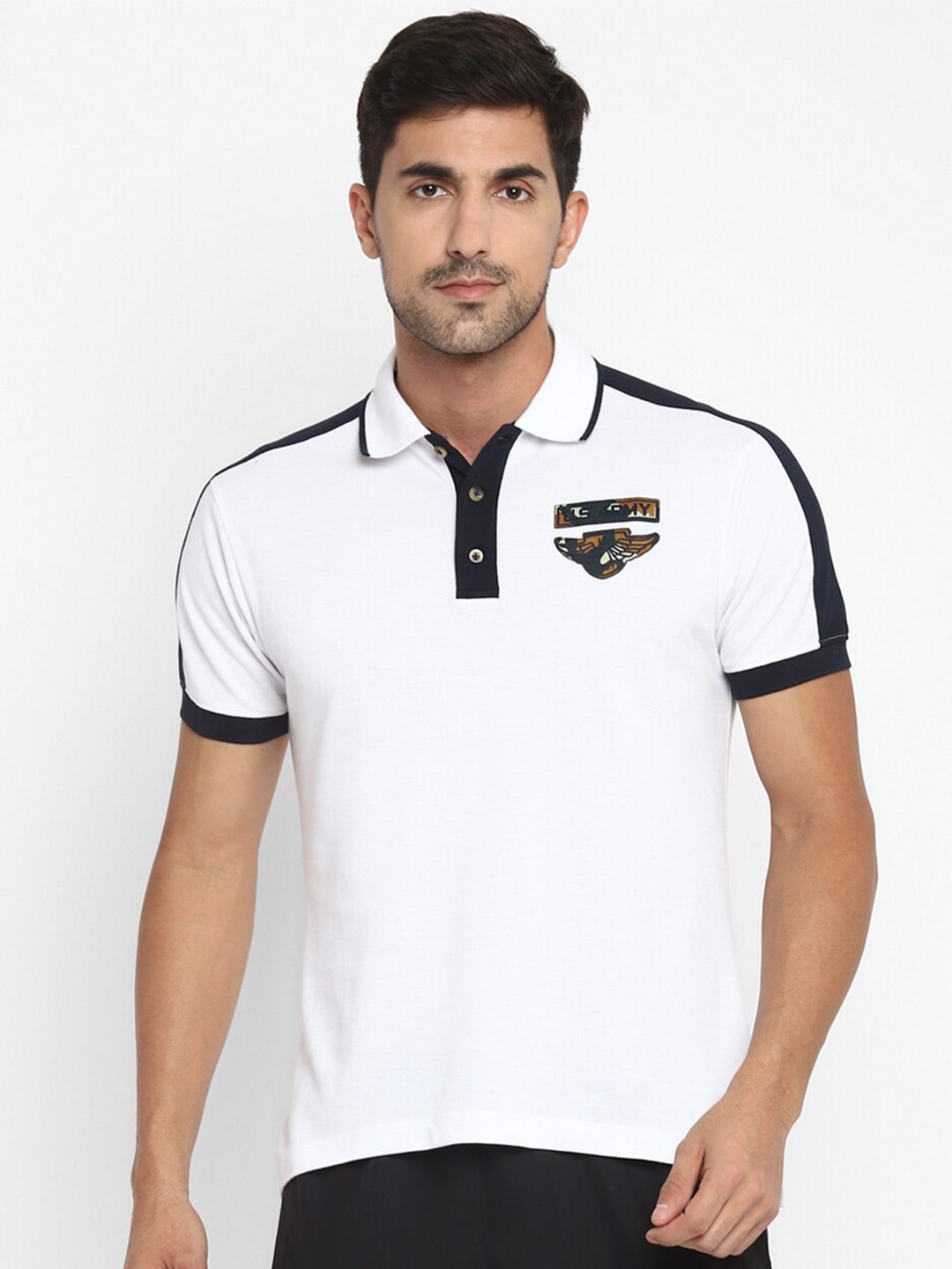

OFF LIMITS Men White Polo Collar Applique T-shirt
