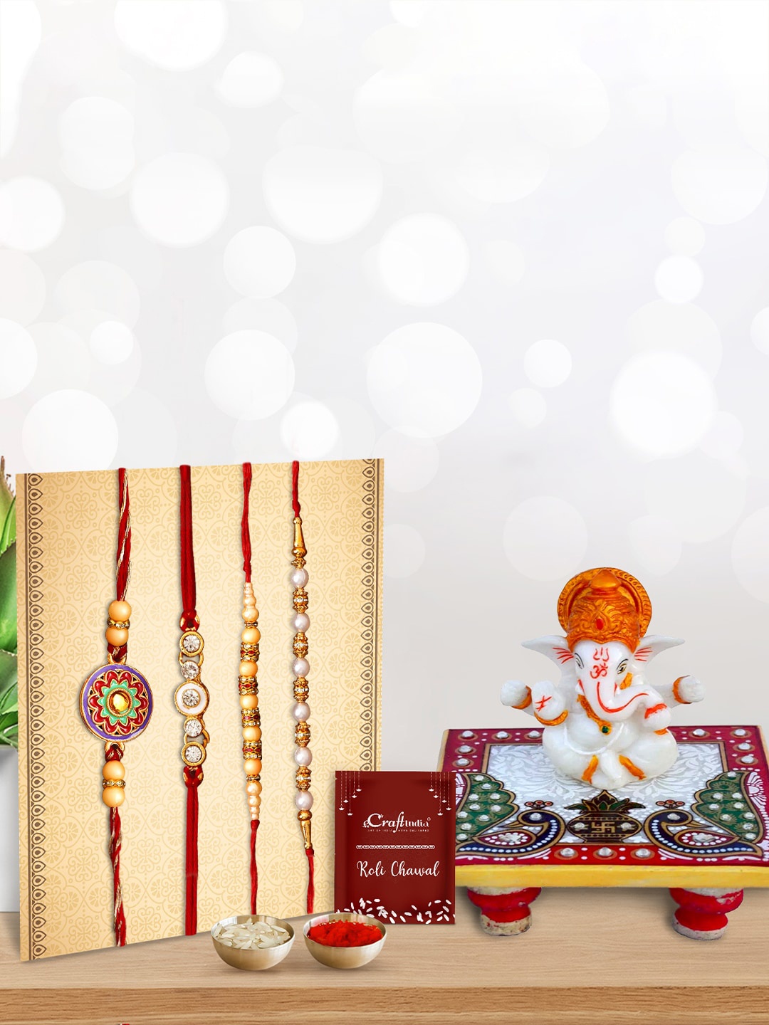 

eCraftIndia Red Pearls Beaded Rakhi Gift Set