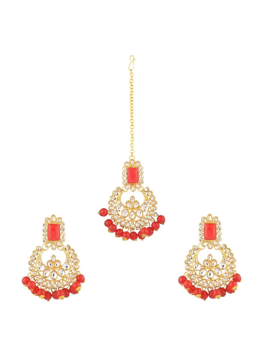 

Efulgenz Red Gold-Toned Kundan Studded Jewellery Set