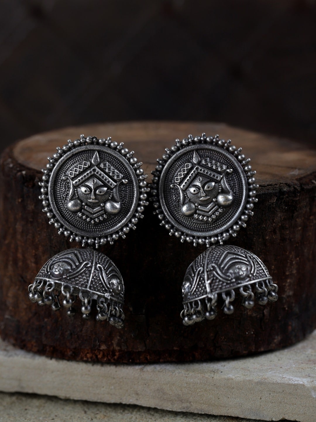 

VENI Silver-Toned Contemporary Jhumkas Earrings