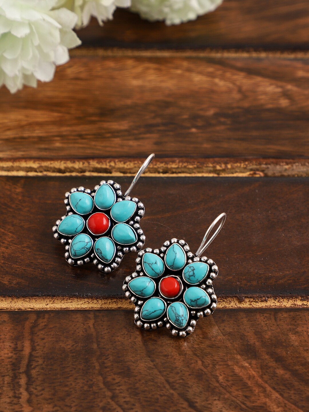 

VENI Turquoise Blue & Red Contemporary Studs Earrings