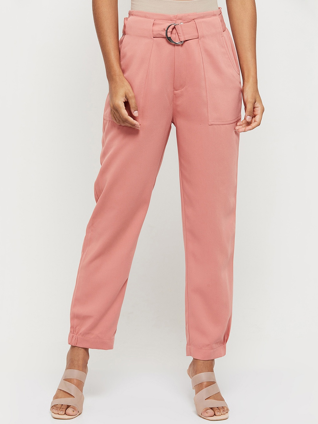 

max Women Peach-Coloured Pleated Trousers
