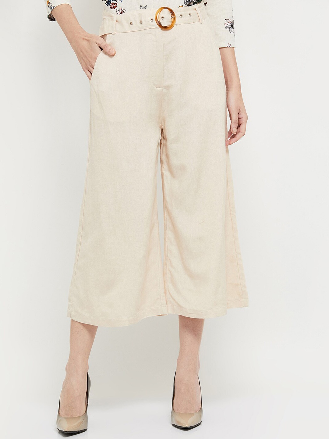 

max Women Beige Solid Culottes Trousers