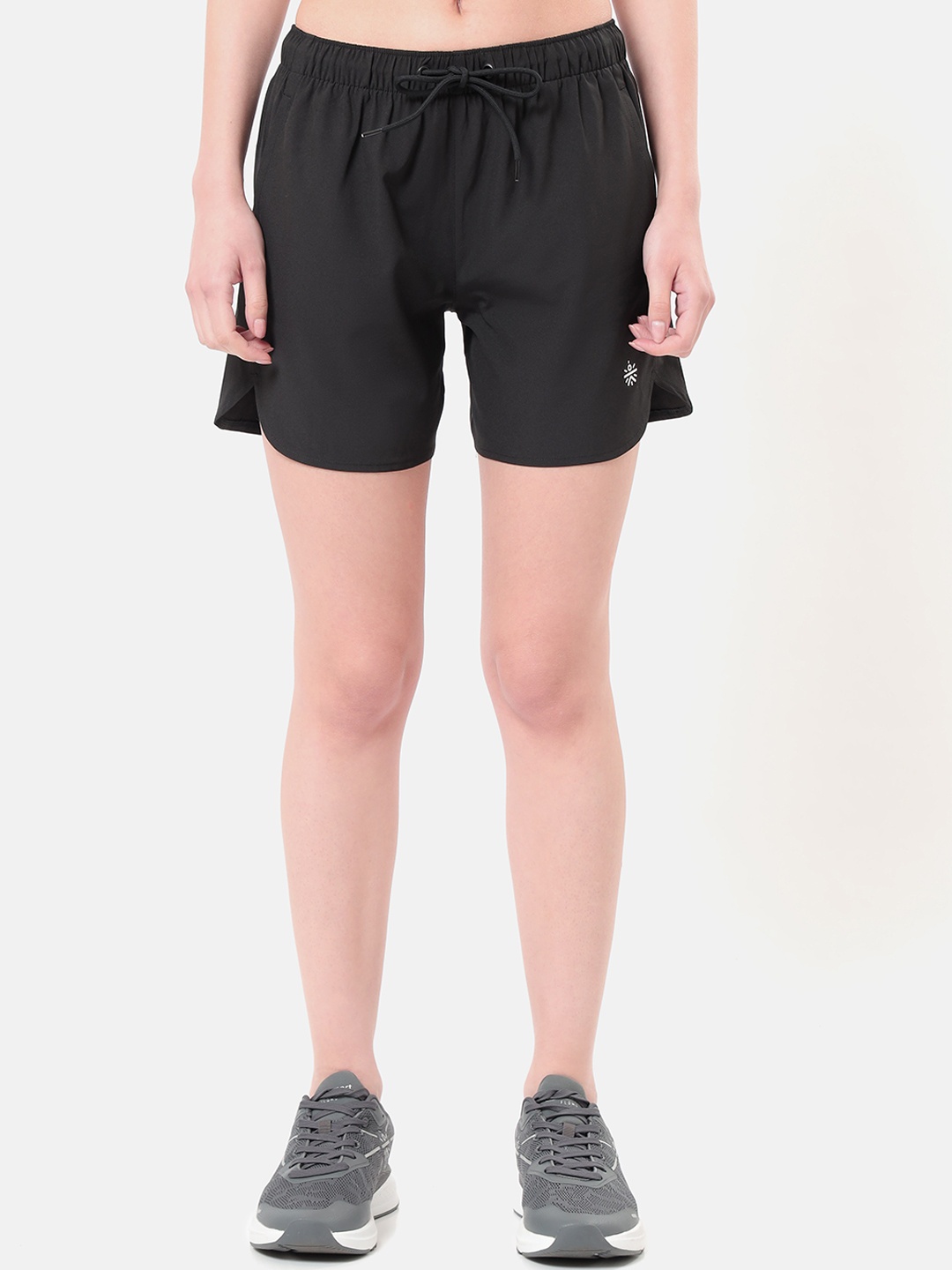 

cultsportone Women Black Curved Hem Training or Gym Sports Shorts