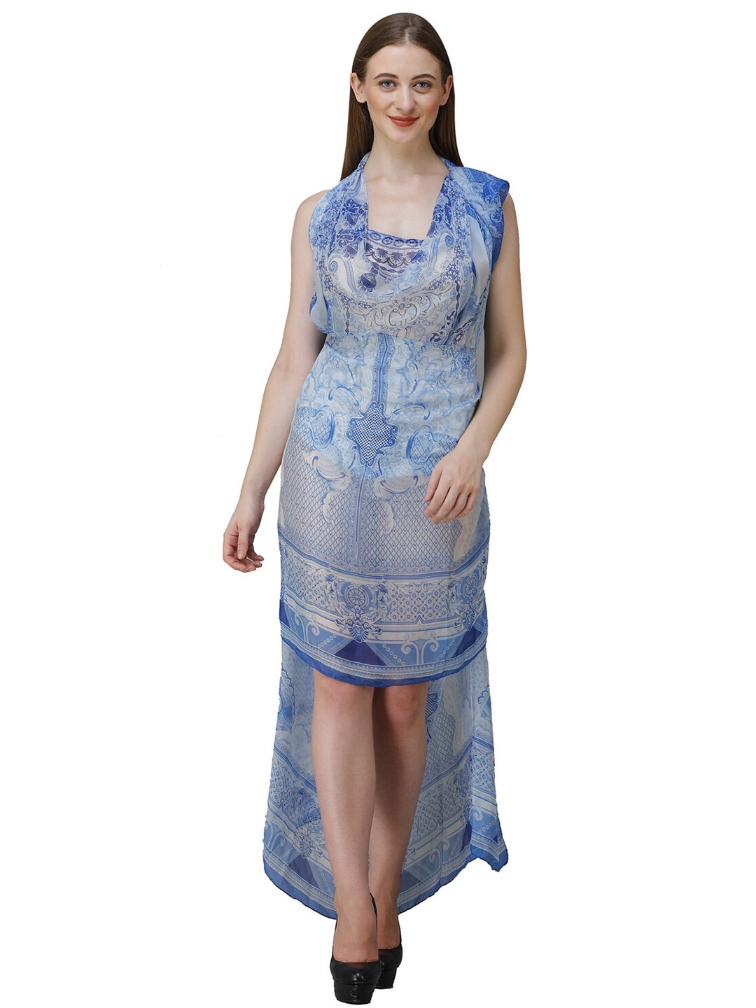 

Rajoria Instyle Blue & White Embellished Georgette Kaftan Maxi Dress