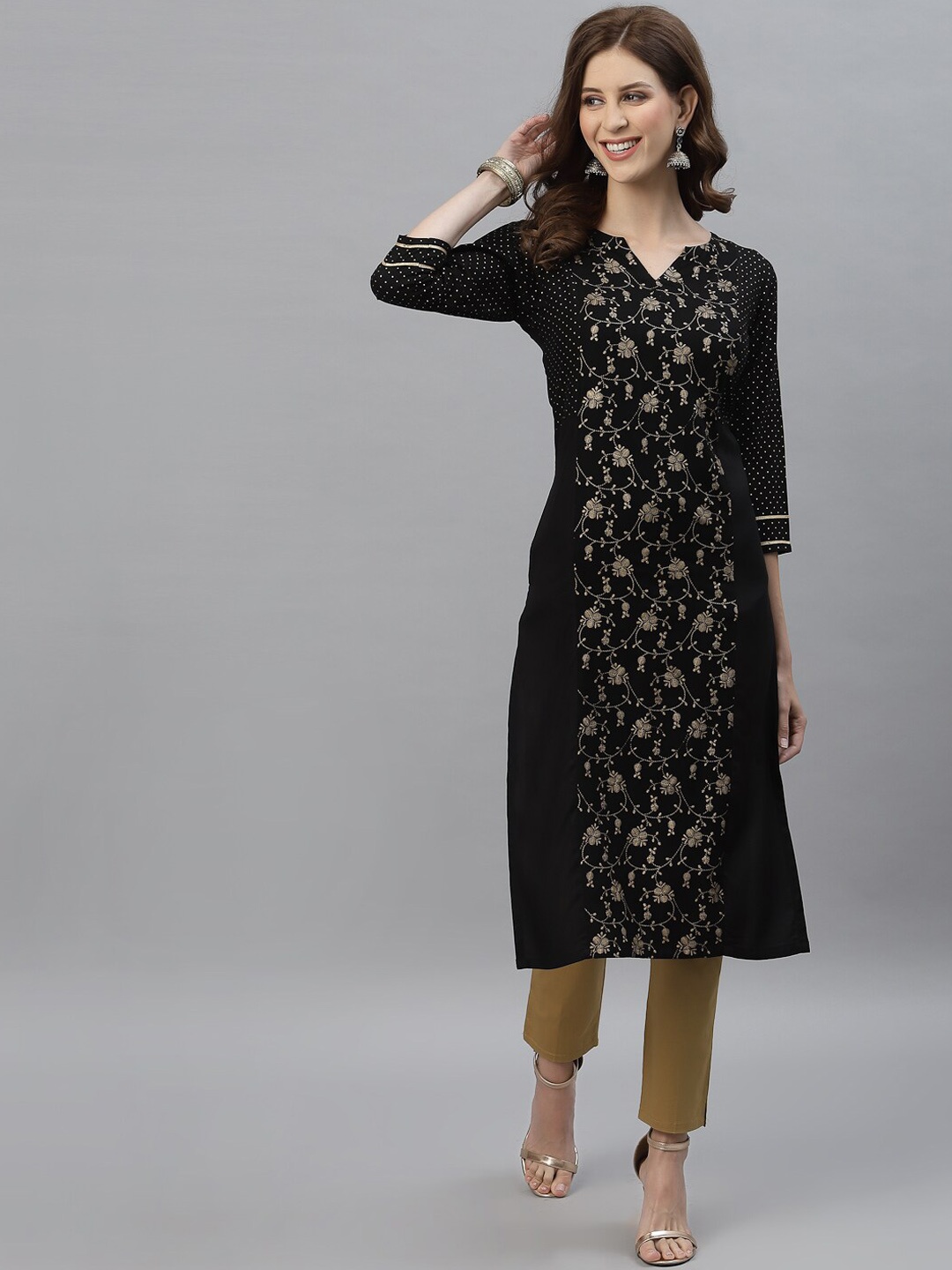 

KALINI Women Black Ethnic Motifs Printed Straight Kurta