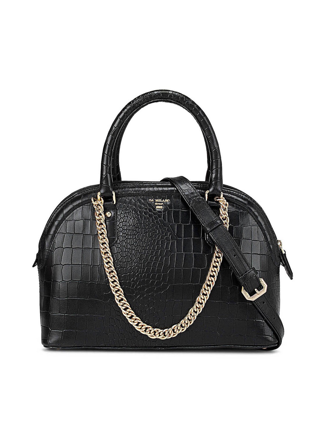 

Da Milano Black Textured Leather Structured Handheld Bag