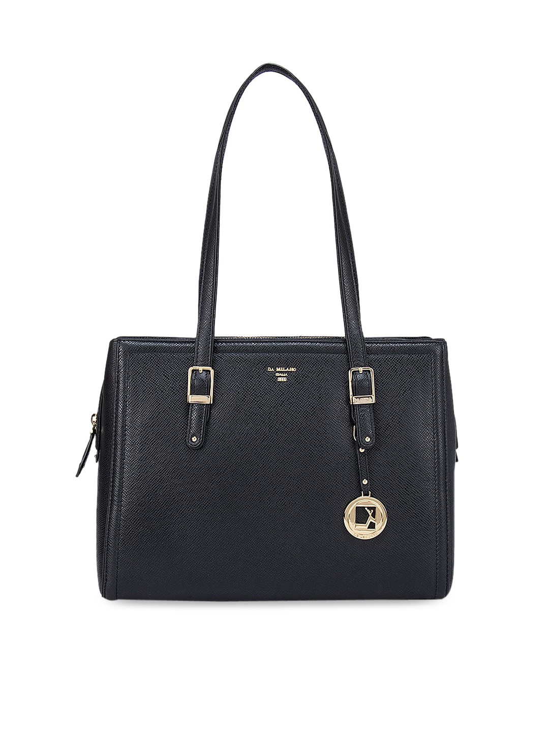 

Da Milano Black Leather Structured Buckle Detail Shoulder Bag