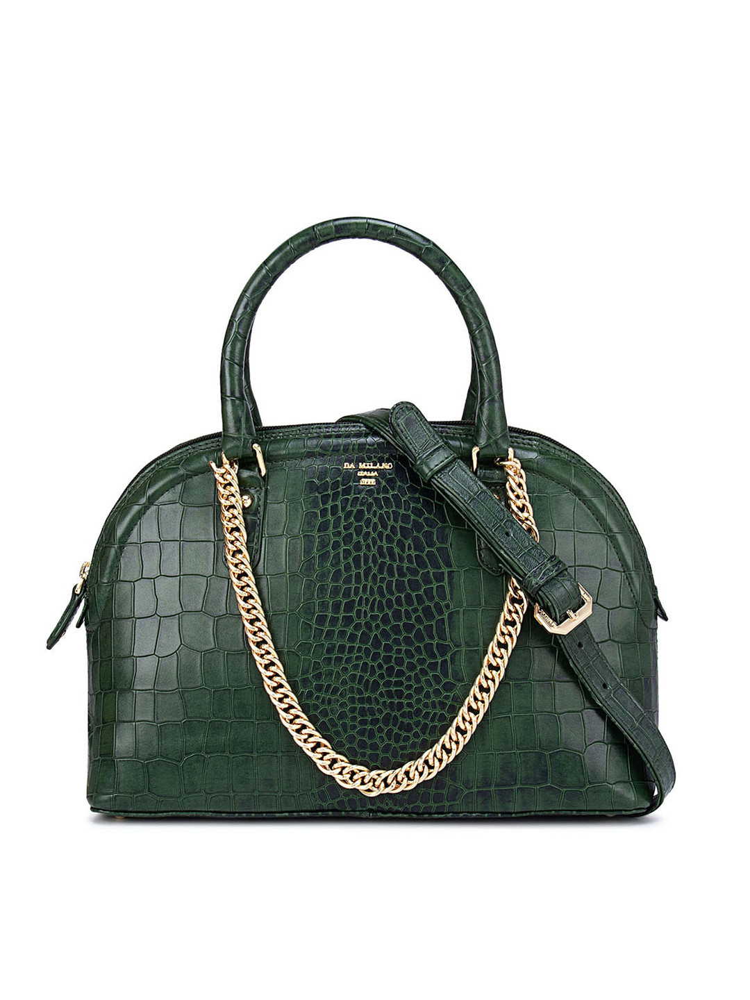

Da Milano Green Textured Leather Structured Handheld Bag