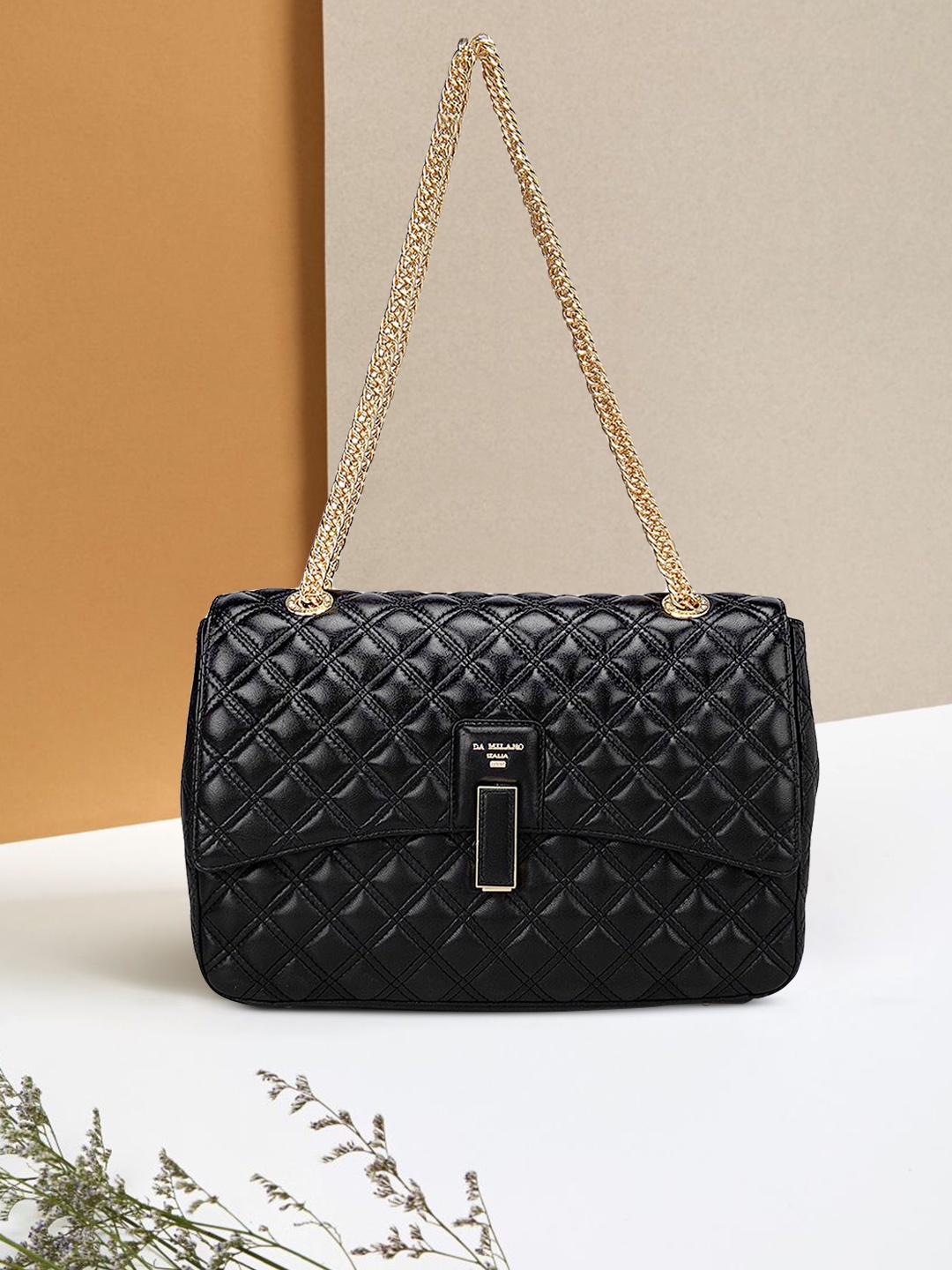 

Da Milano Black Leather Structured Shoulder Bag