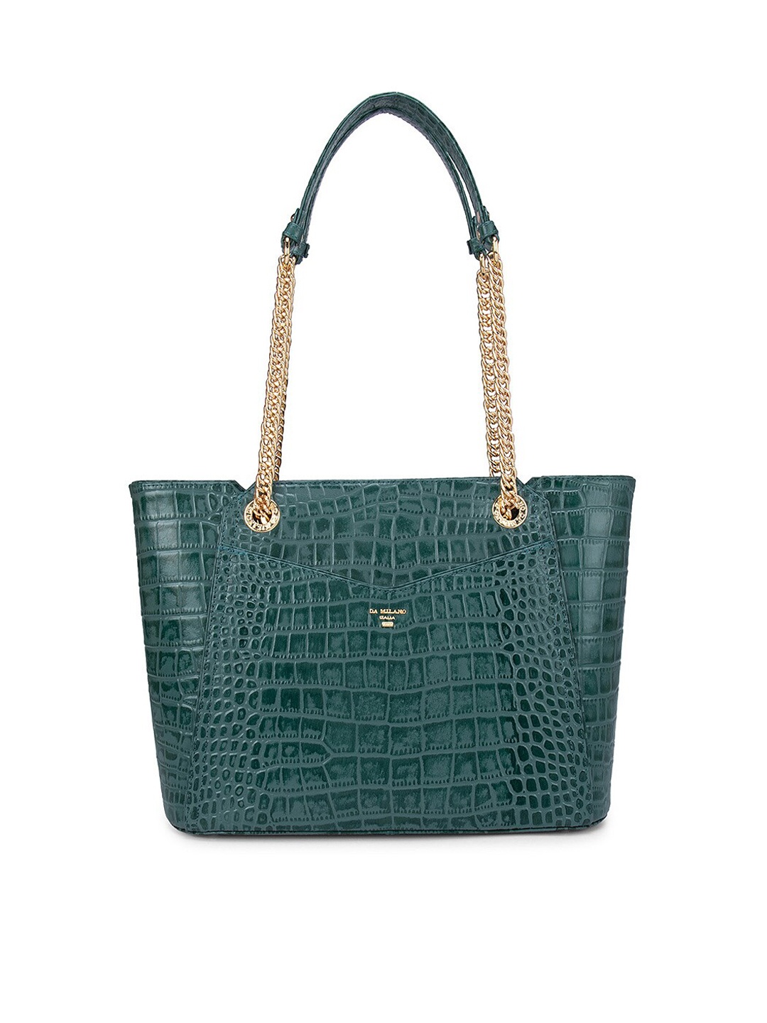 

Da Milano Green Women Textured Leather Structured Shoulder Bag with Cut Work