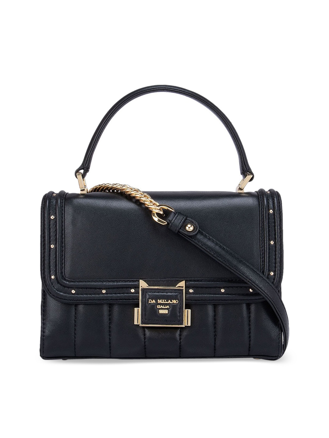 

Da Milano Women Black Leather Structured Handheld Bag