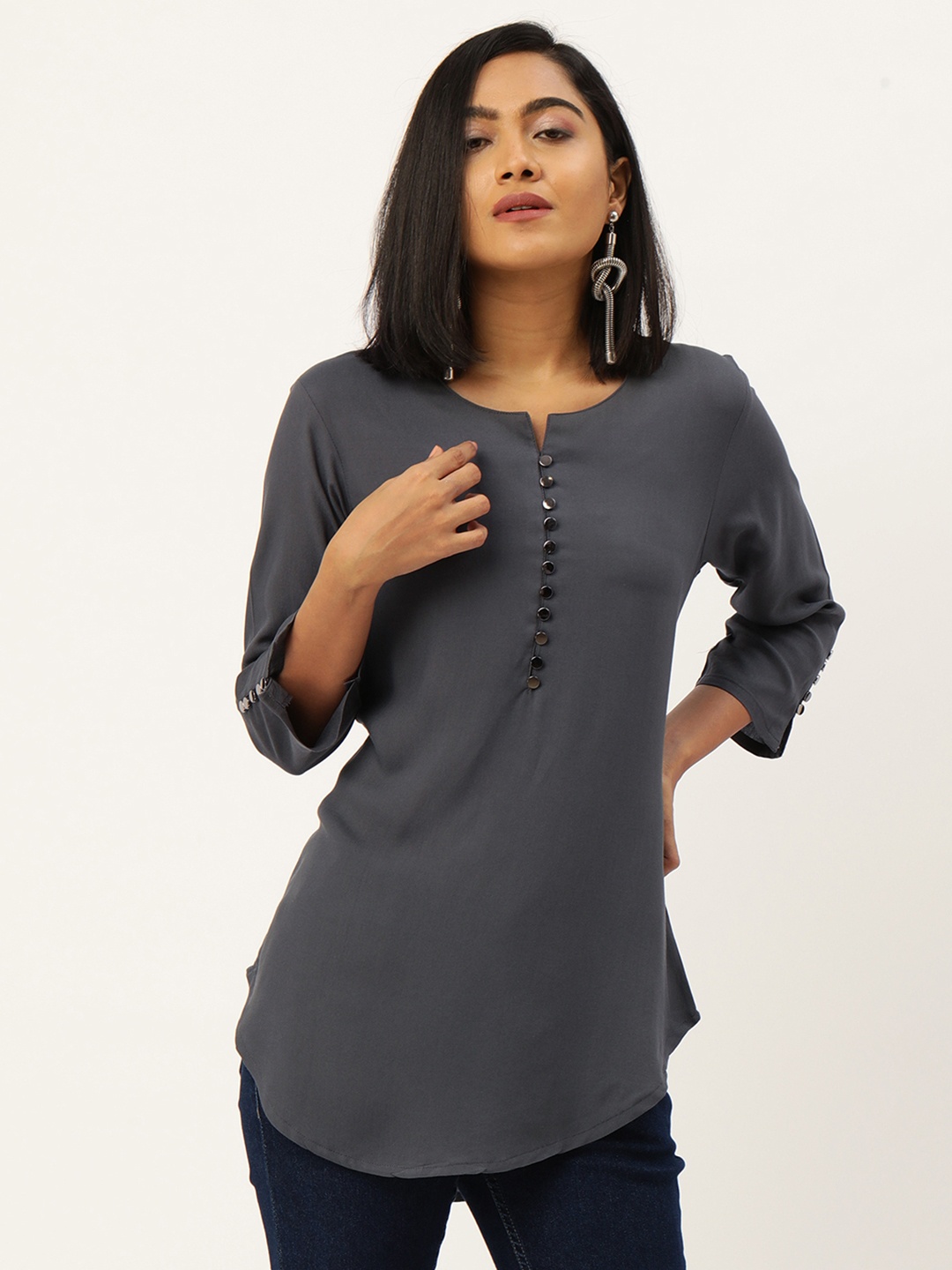 

ZOLA Women Grey Solid Viscose Rayon Tunic