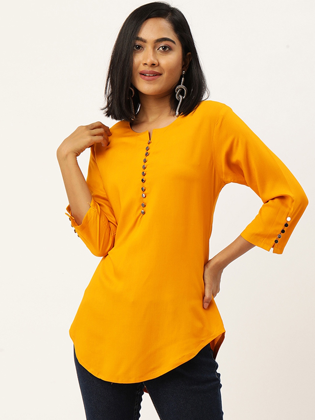 

ZOLA Mustard Viscose Rayon Monochrome Tunic