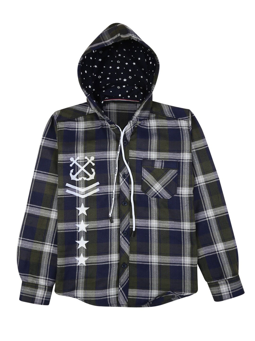 

V-Mart Boys Green Tartan Checks Hooded Casual Shirt