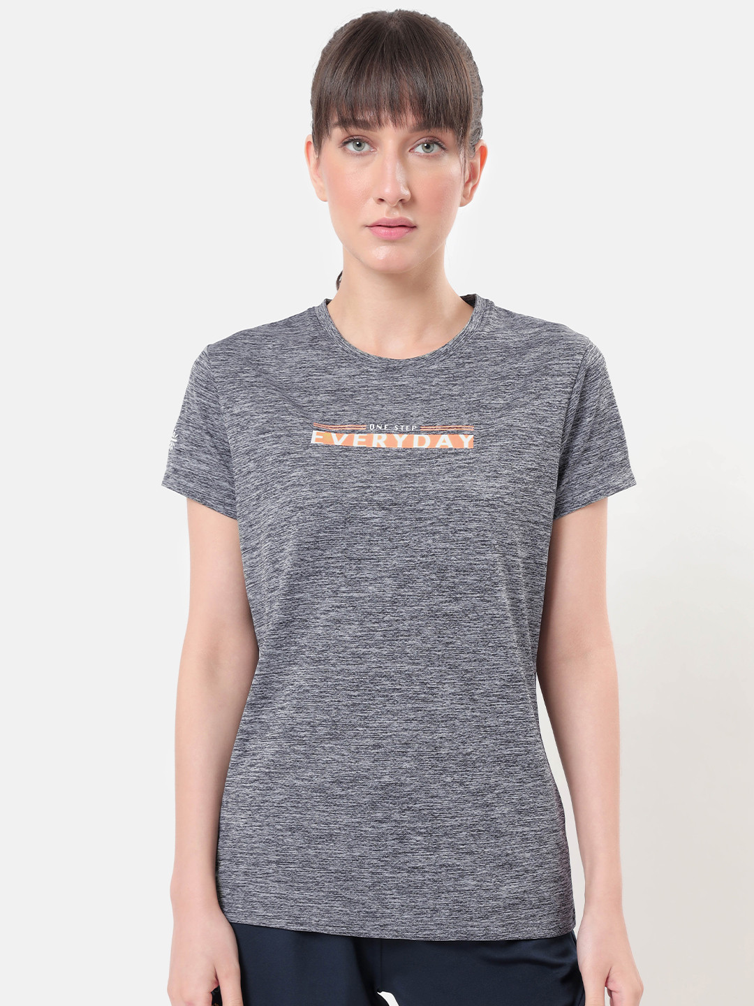 

cultsportone Women Grey Textured Active T-shirt