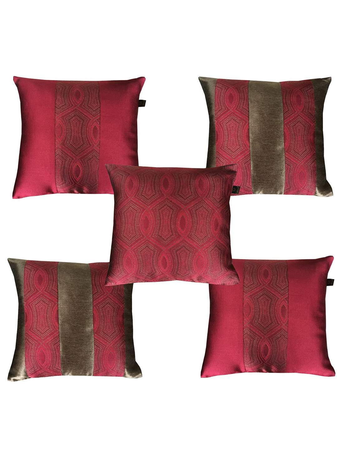 

Lushomes Red & Brown Set of 5 Square Cushion Covers