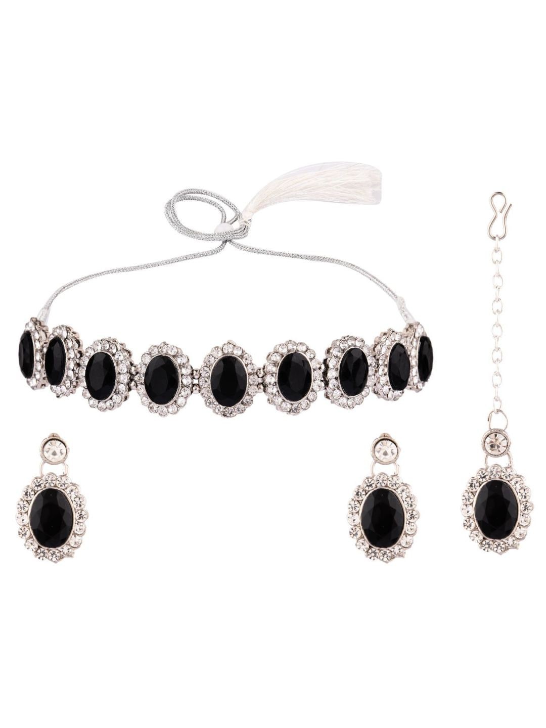 

Efulgenz Black & Rhodium Plated Studded Jewellery Set