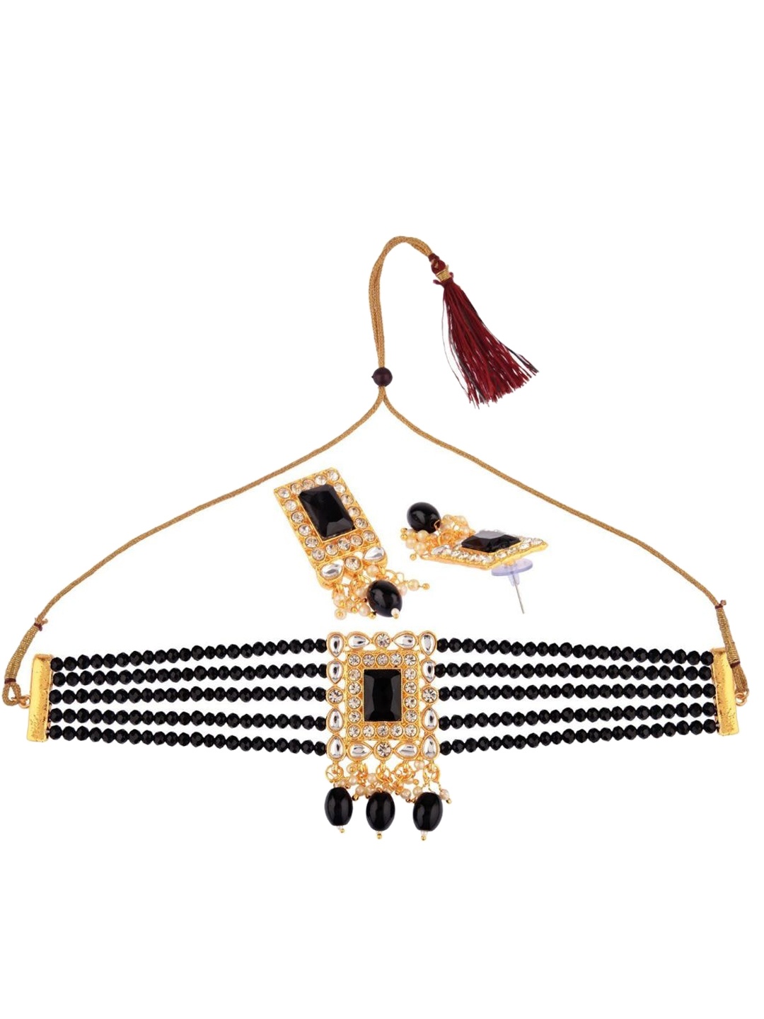 

Efulgenz Black & Gold Plated Pearl Beaded Choker Necklace Jewellery Set