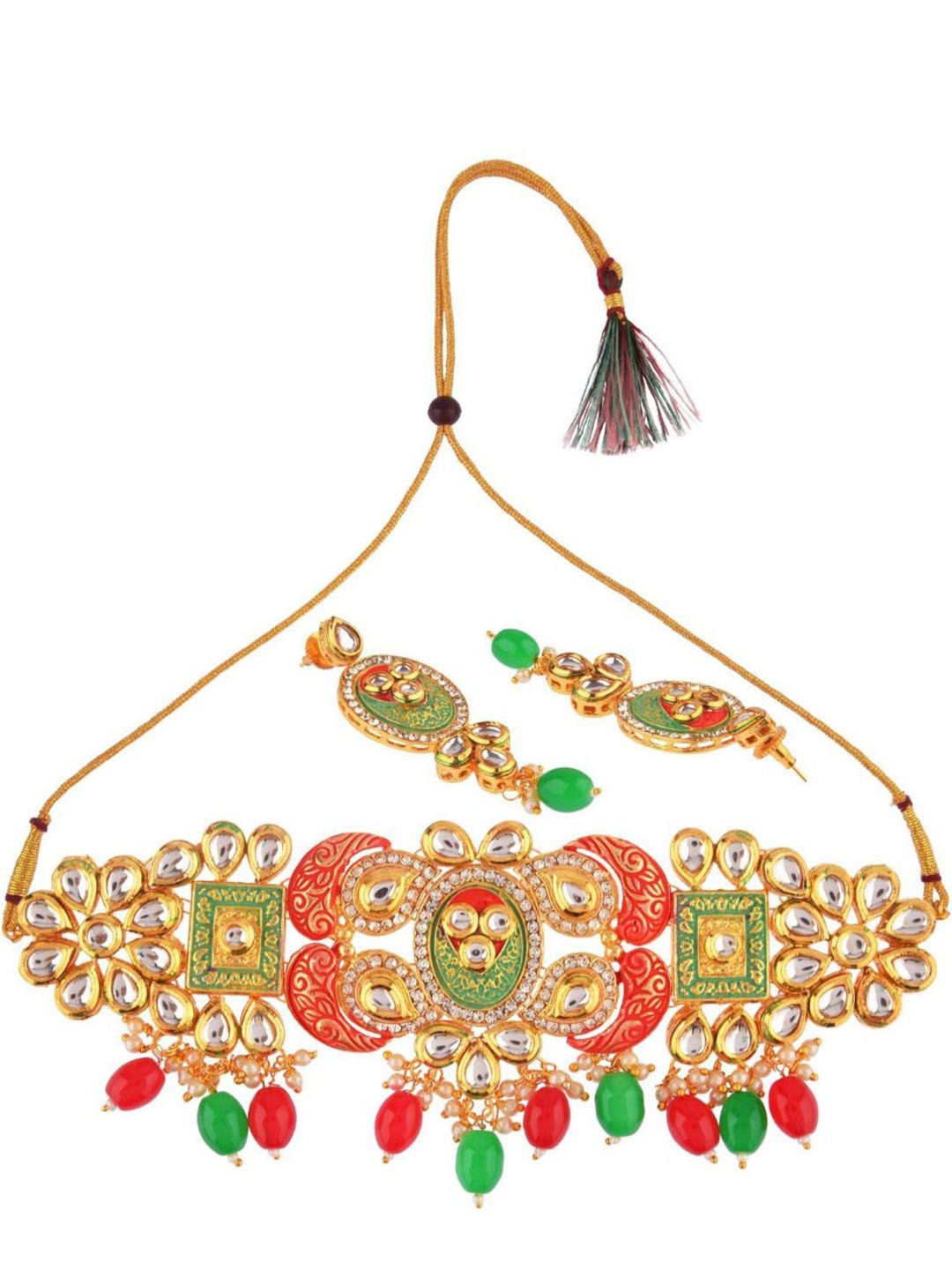 

Efulgenz Gold-Plated & Red Crystal Stone Studded Jewellery Set