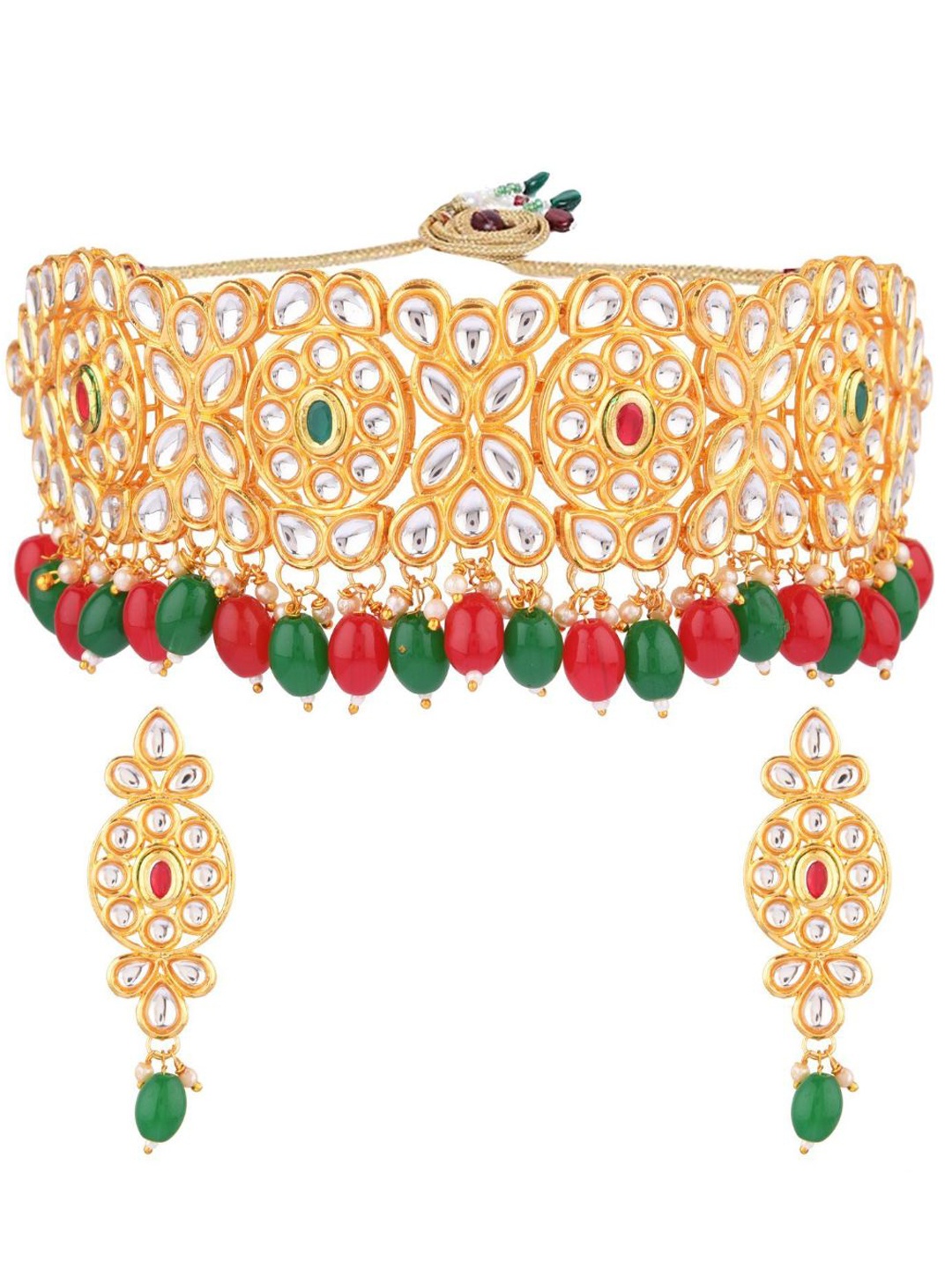 

Efulgenz Women Gold-Plated Red & Green Crystal-Studded Jewellery Set