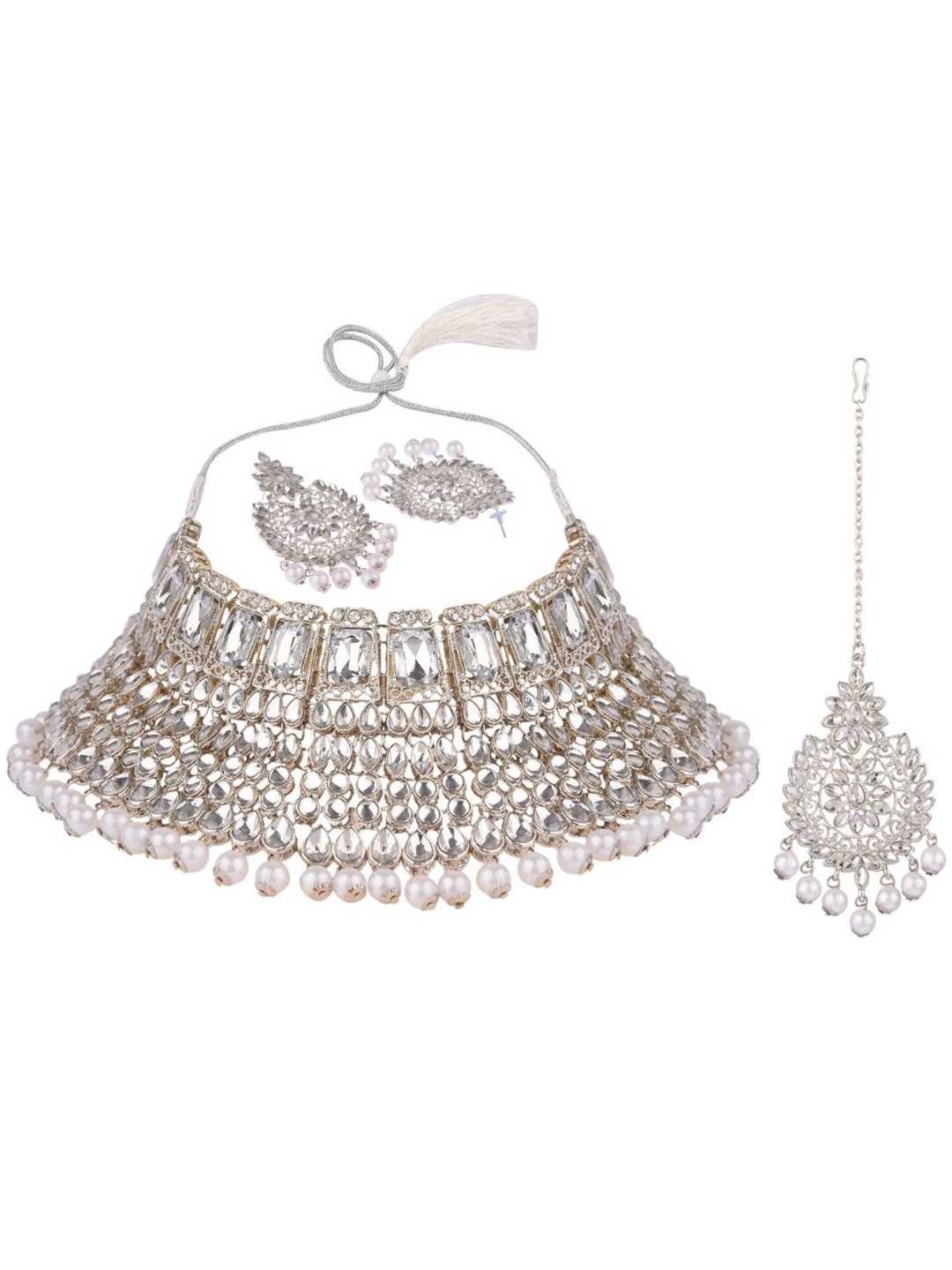 

Efulgenz Rhodium-Plated White Studded Jewellery Set