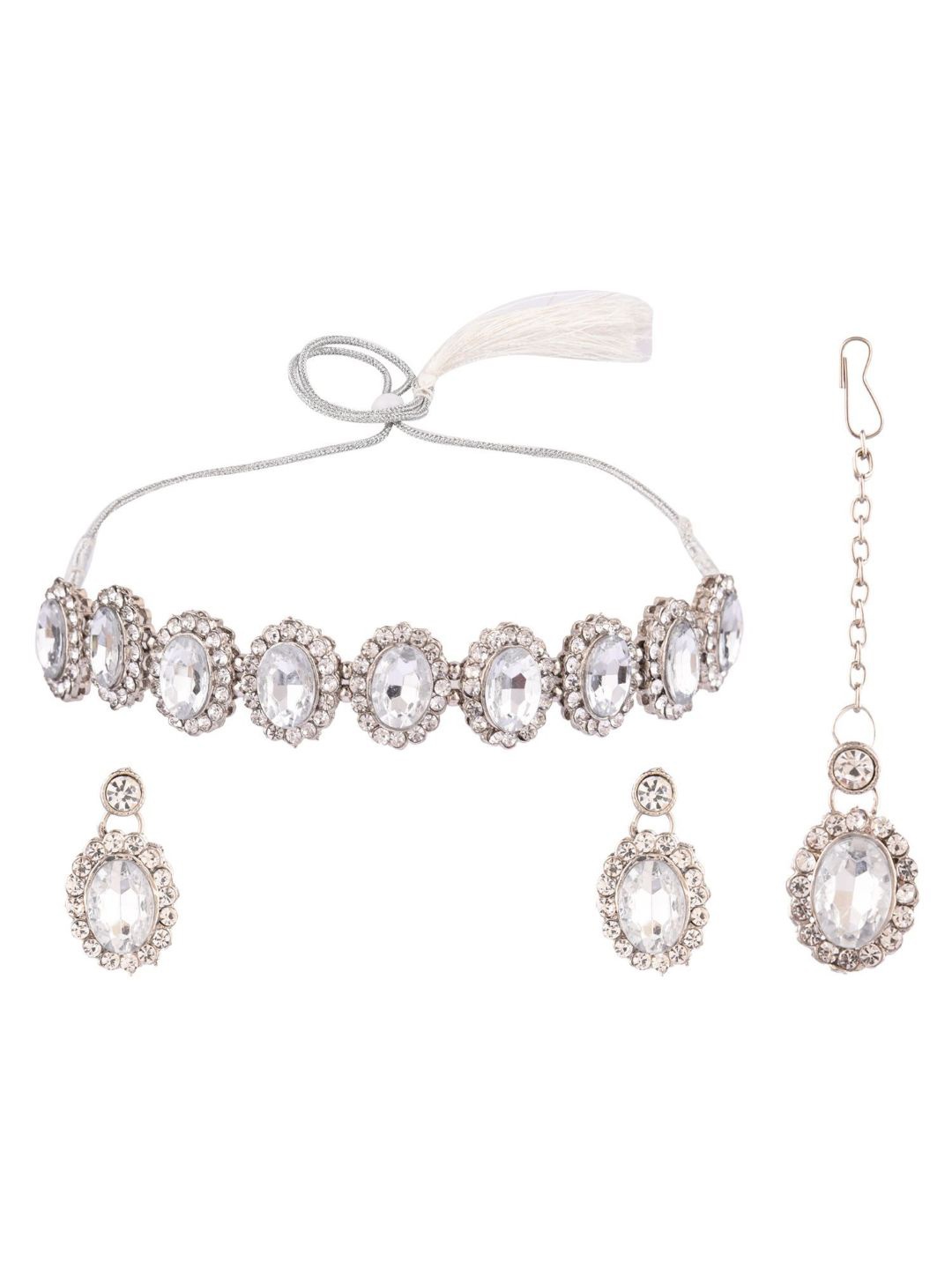 

Efulgenz White coloured crystals & rhinestone Studded Rhodium-Plated Jewellery Set