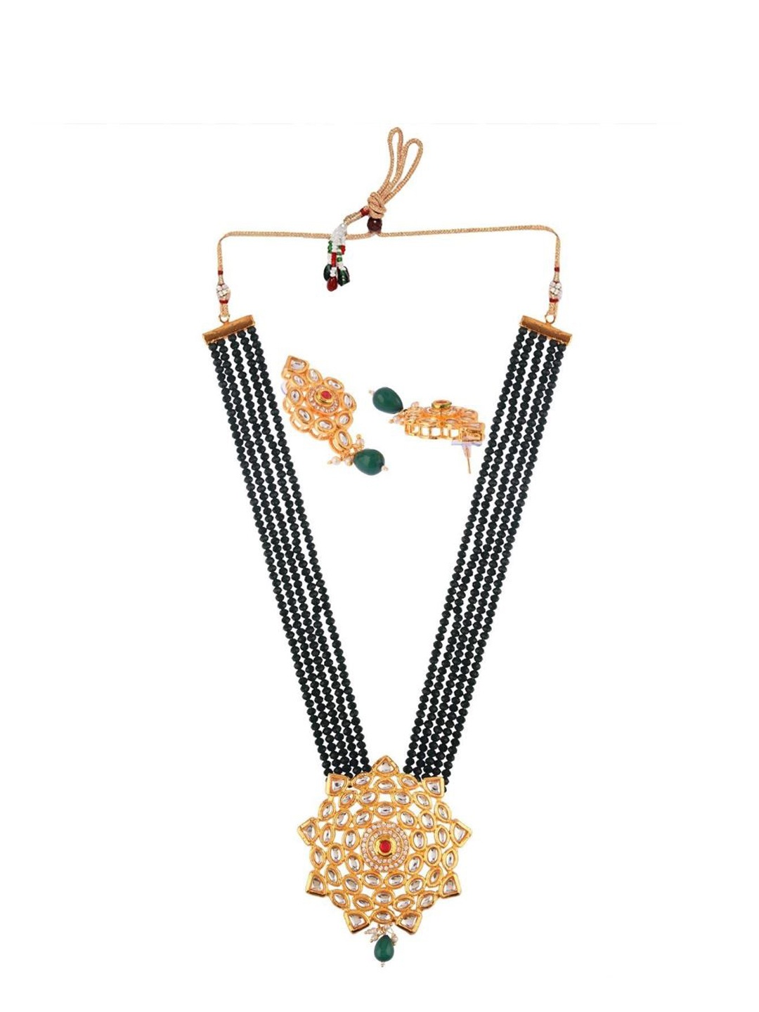 

Efulgenz Gold-Plated White & Green Crystal-Studded & Beaded Jewellery Set